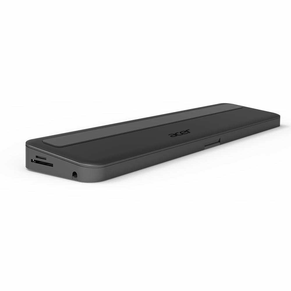 Eine schwarze externe Festplatte von Acer. Sie ist rechteckig und liegt flach.
