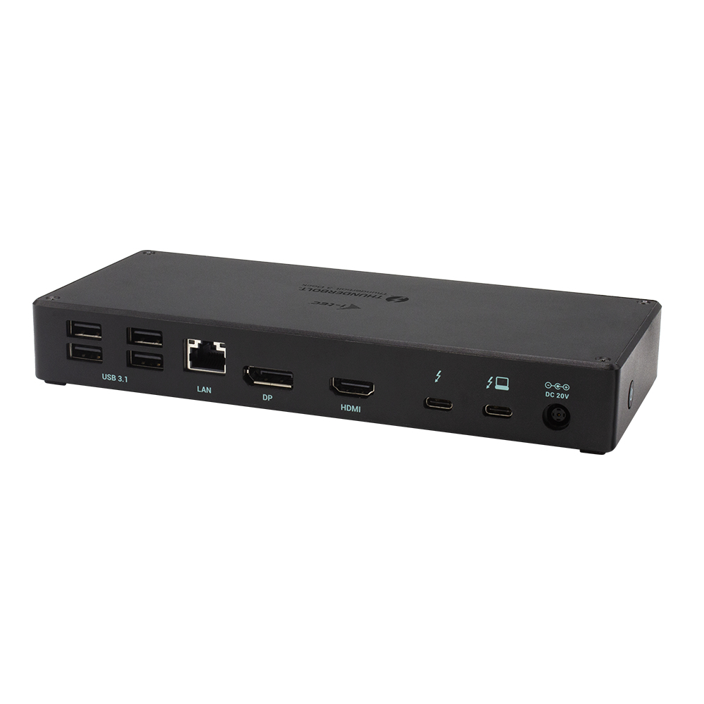 Dispositivo negro con muchos puertos y conexiones. Tiene USB 3.1, LAN, DP, HDMI y entrada DC.