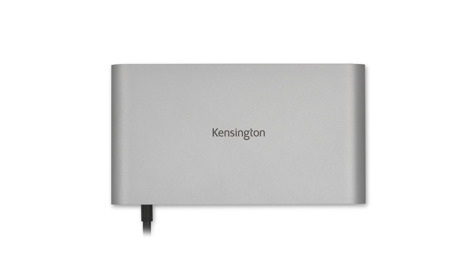 Silberner Kensington-Hub mit schwarzem Kabel und Logo.
