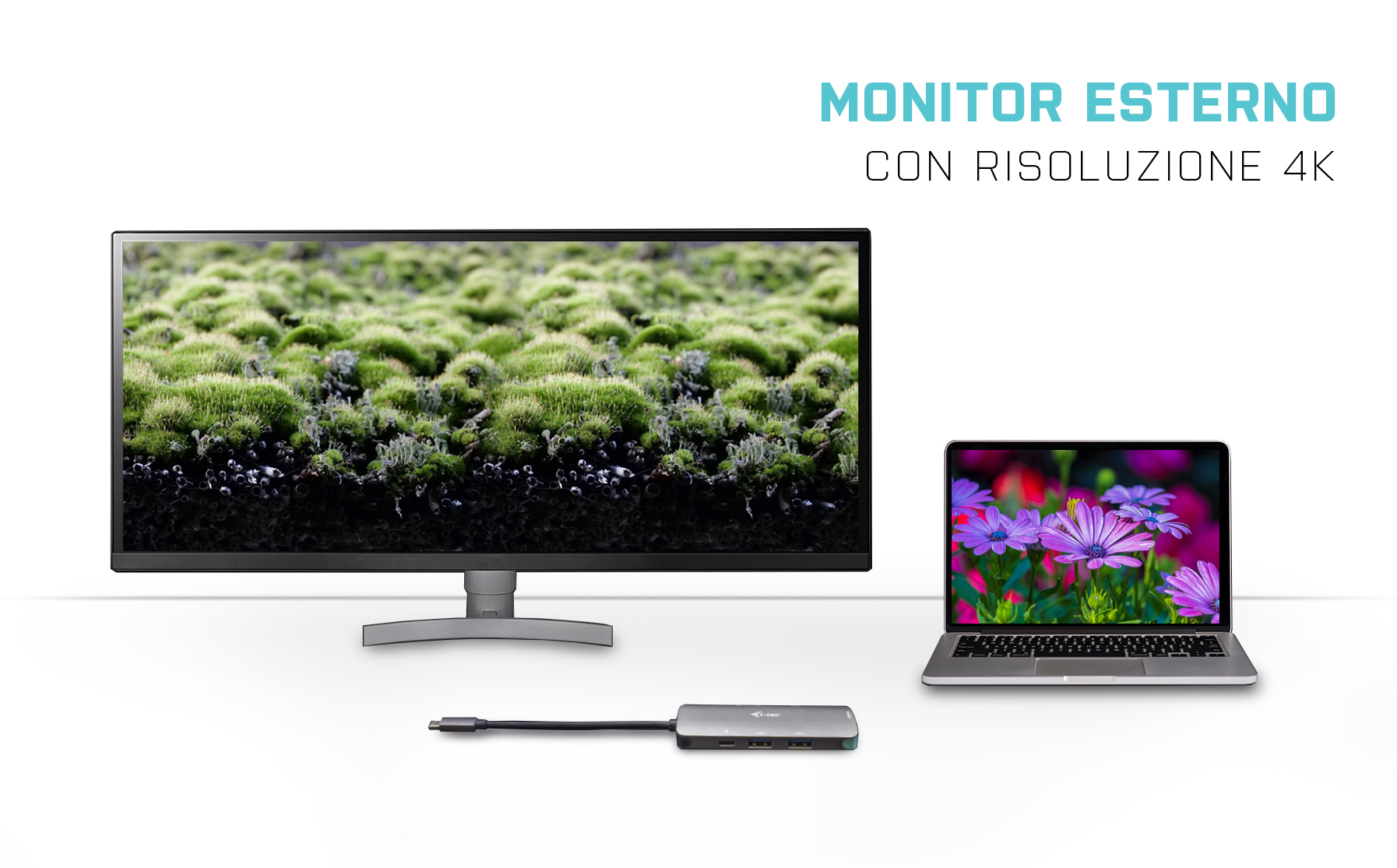 Configurazione laptop e monitor per display esterno con testo: risoluzione 4K.