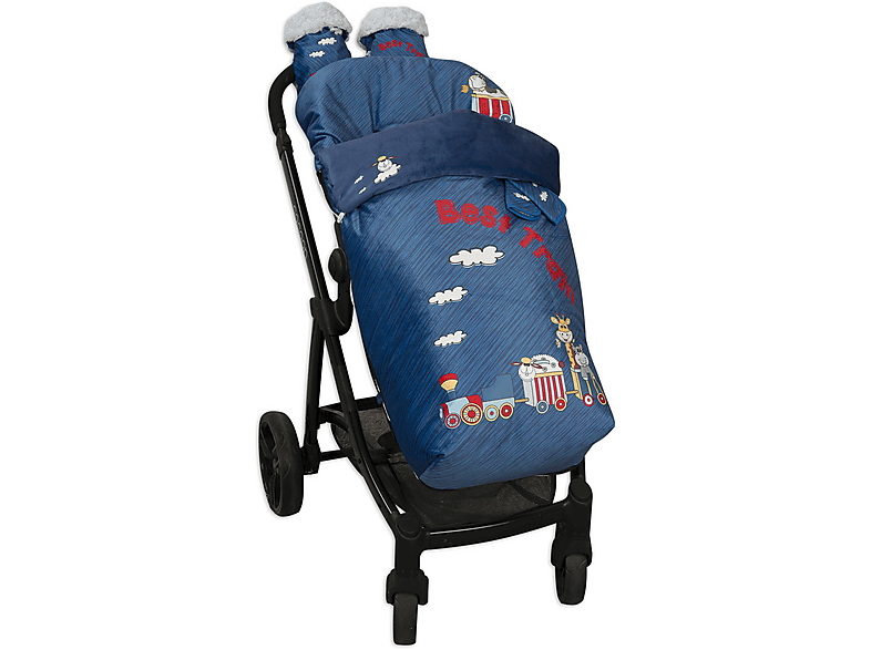 Saco Para Silla De Paseo Tela Flores Azules Y Mostaza Y Pelo Blanco