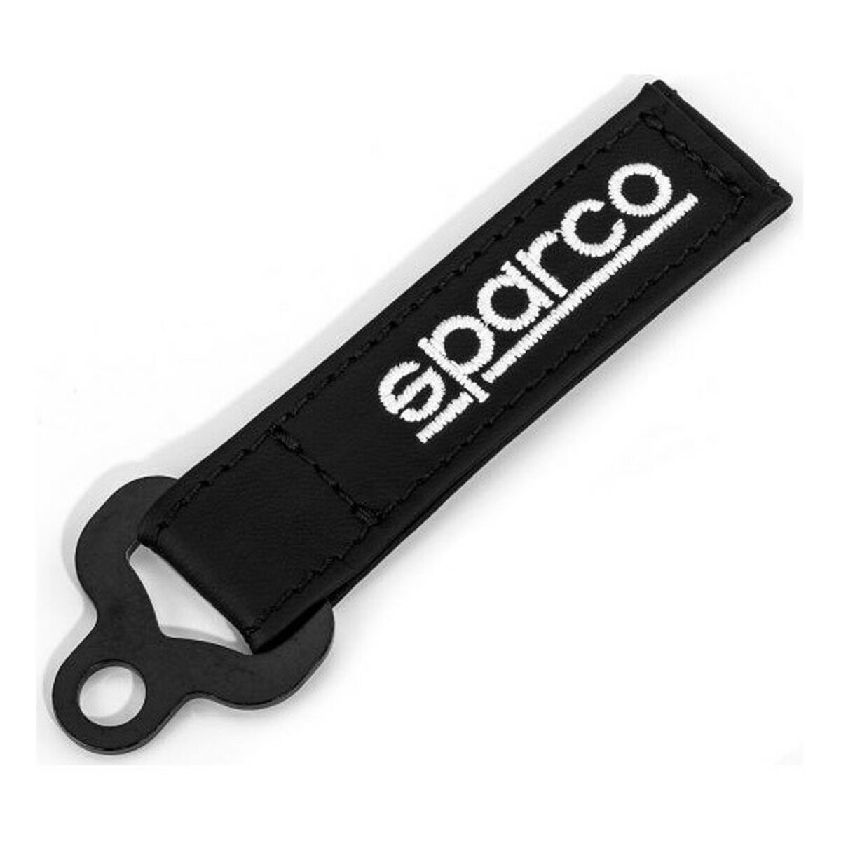 Schwarzer Sparco-Zugriemen mit weißem Logo und einem Schlüsselloch-Ende.