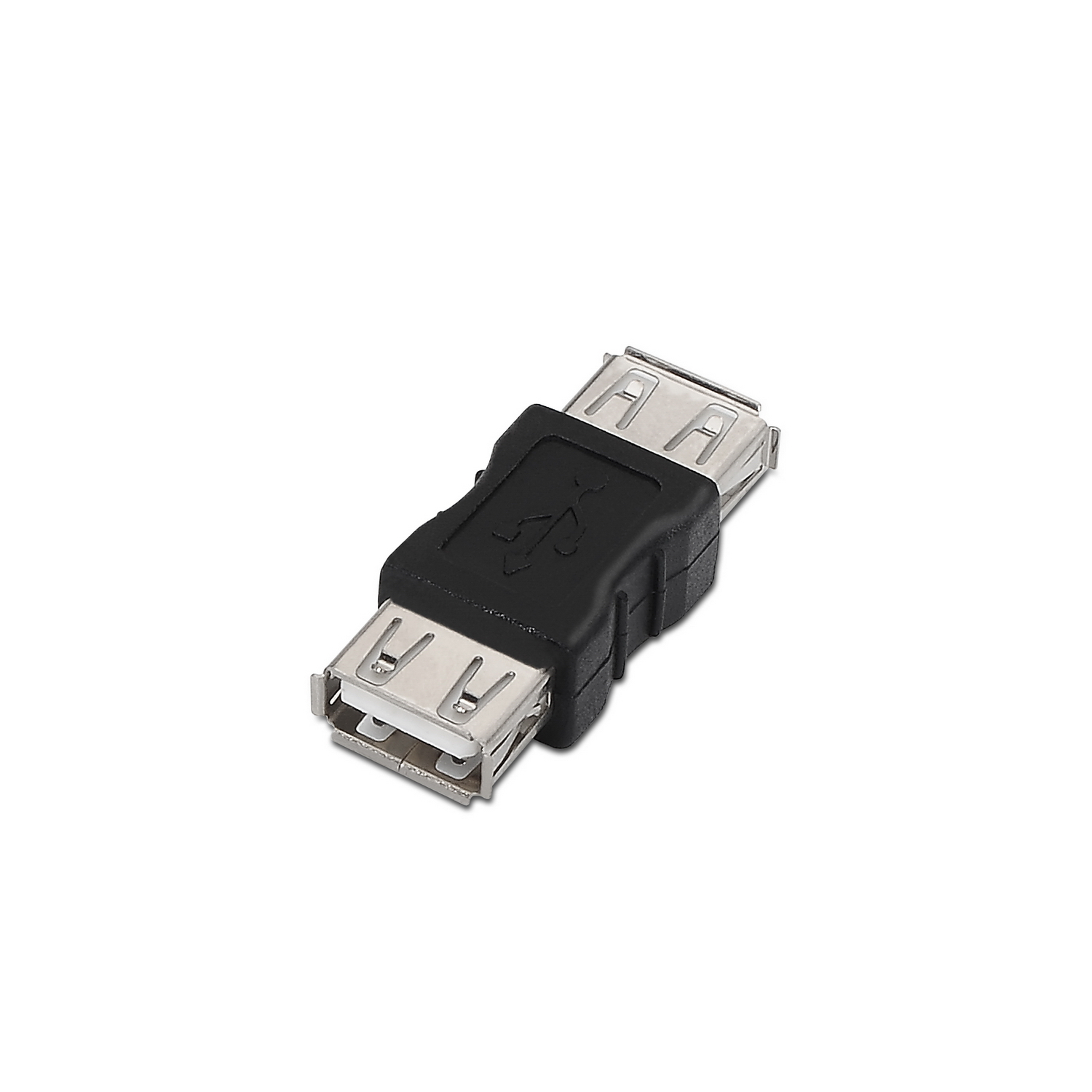 Un adattatore USB nero con due porte USB femmina, che li collega.