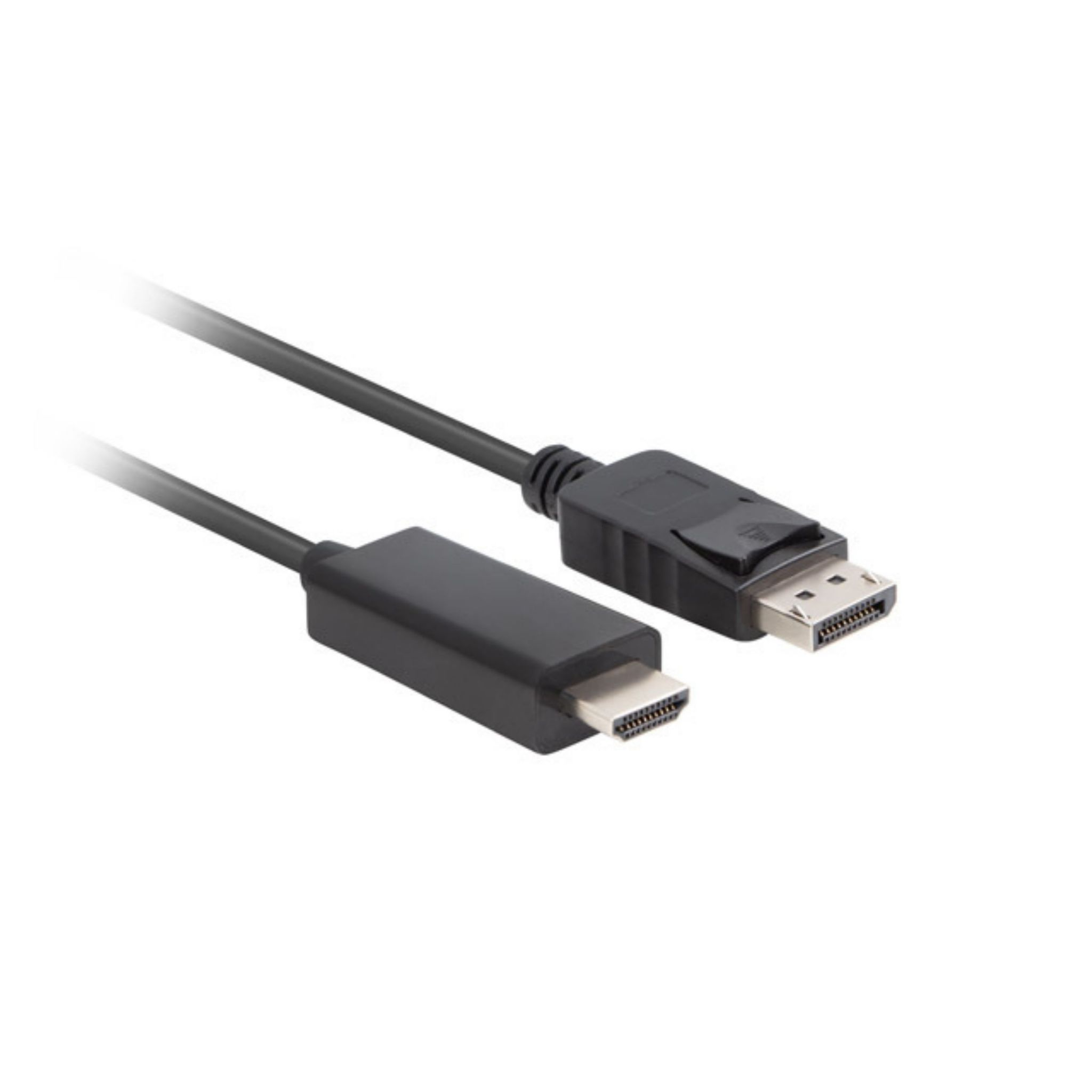 HDMI naar DisplayPort kabel. Zwarte kabel. Witte achtergrond.