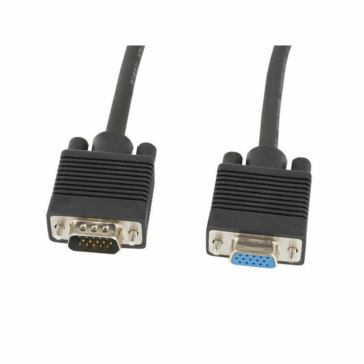Deux connecteurs VGA noirs sur fond blanc. L'un a des broches bleues.