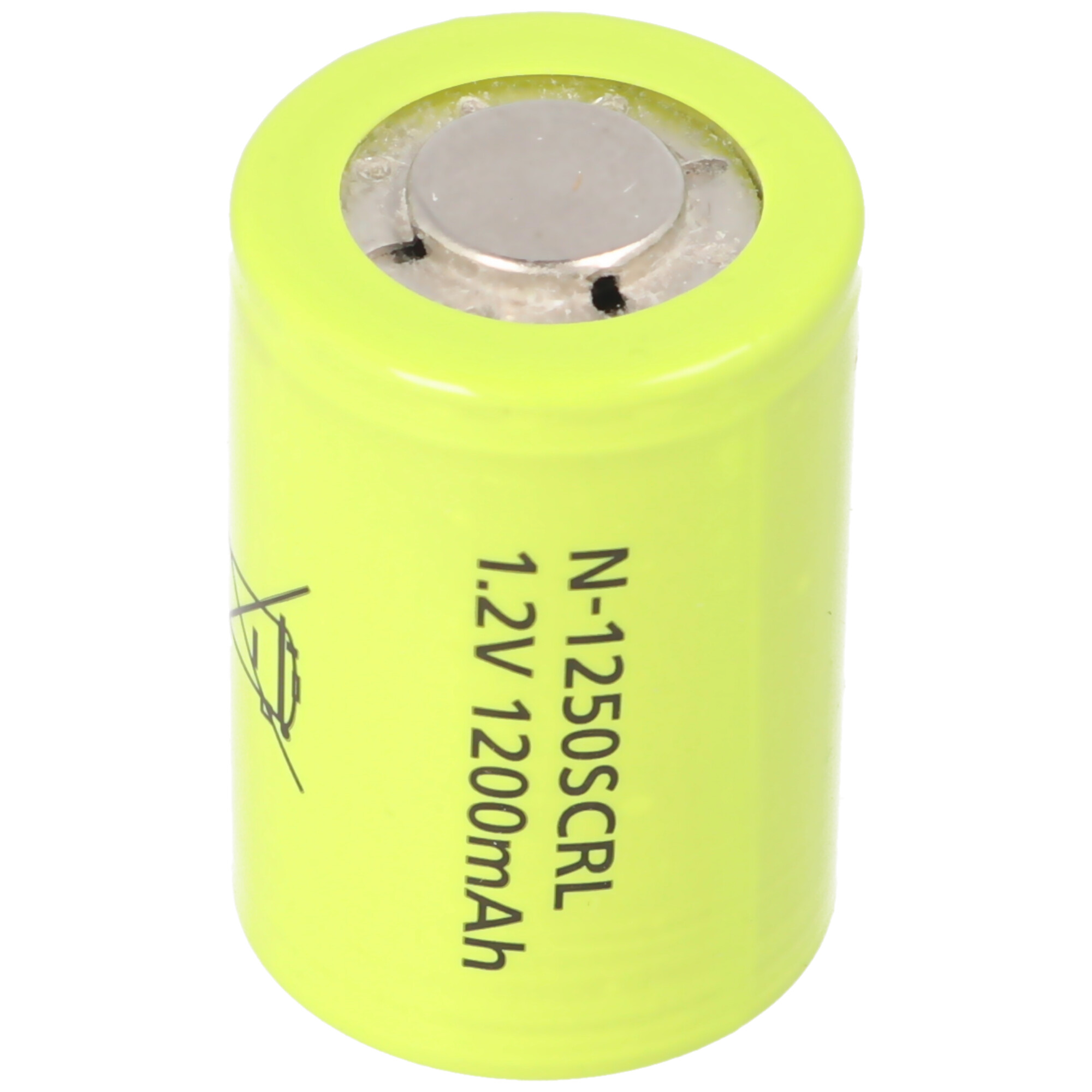 Eine grüne zylindrische Batteriezelle. Text auf der Batterie zeigt Spannung und Kapazität.