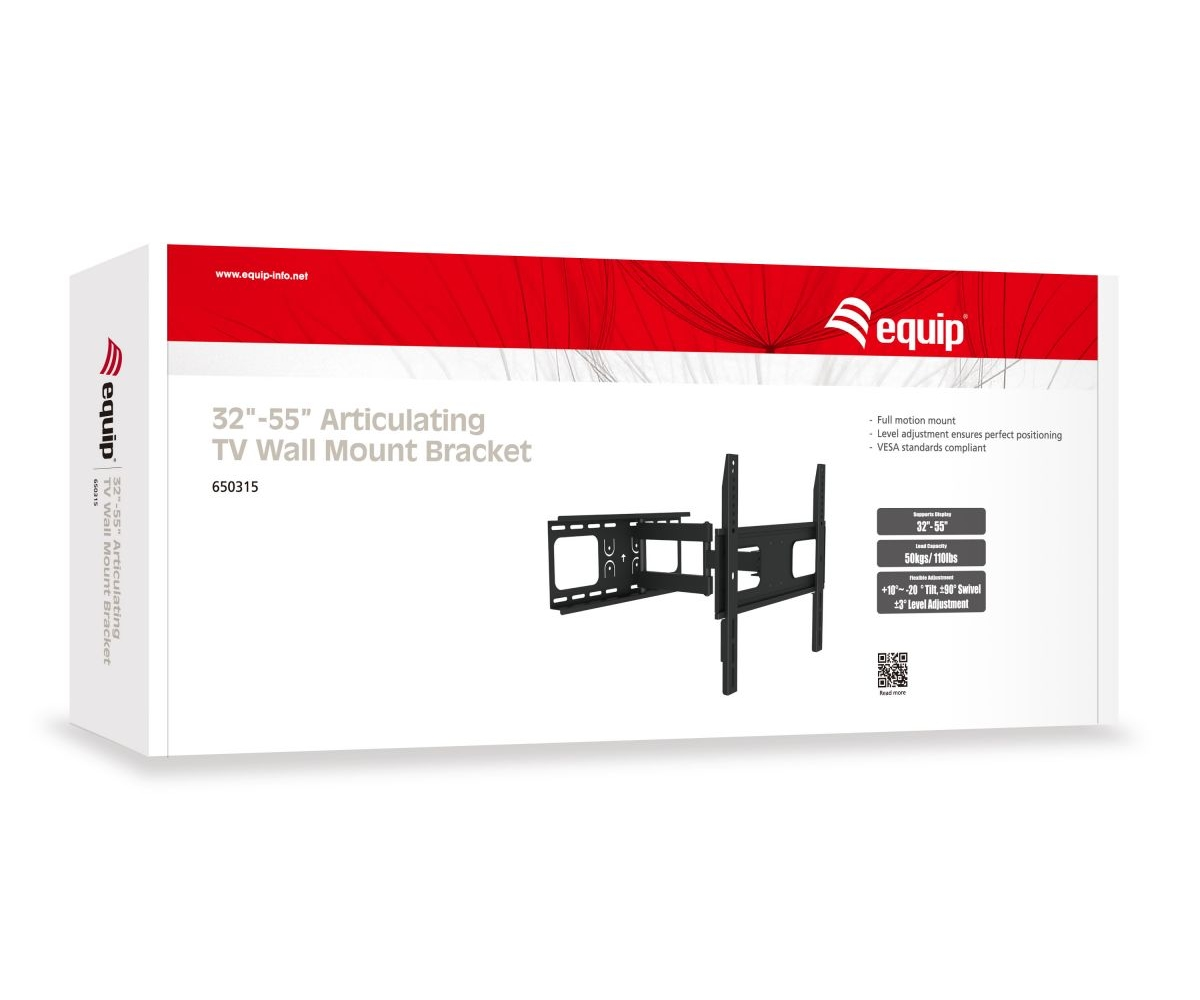 Une boîte blanche avec le mot "equip" et un support mural TV.