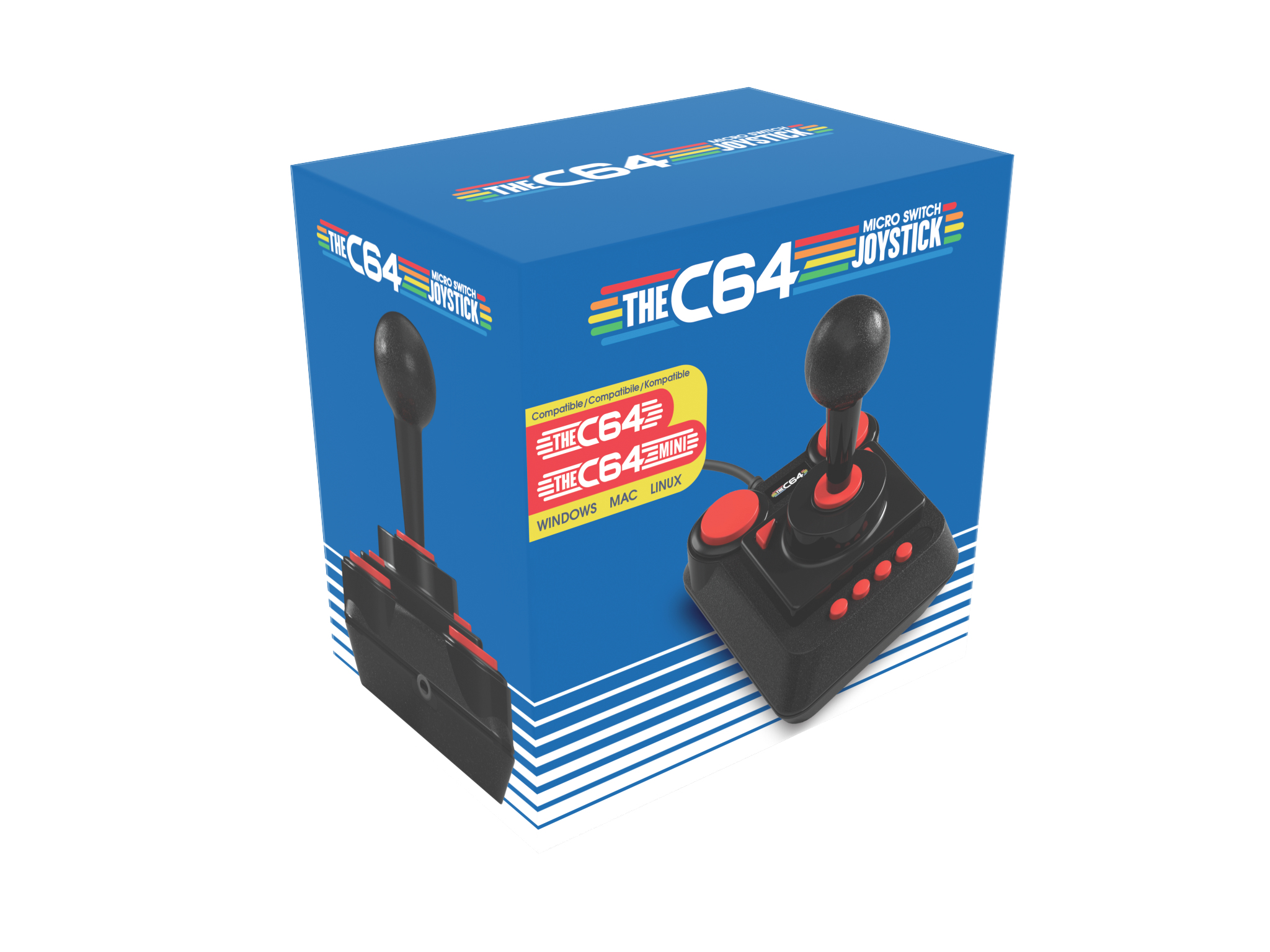 Eine C64-Joystick-Spielcontroller-Box, mit einem sichtbaren schwarzen Joystick.
