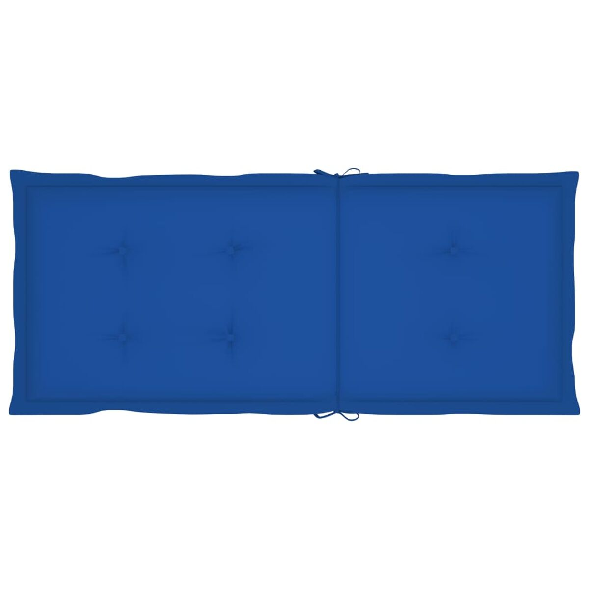 Blaues Outdoor-Kissen mit sechs getufteten Knöpfen, rechteckige Form, von oben betrachtet.