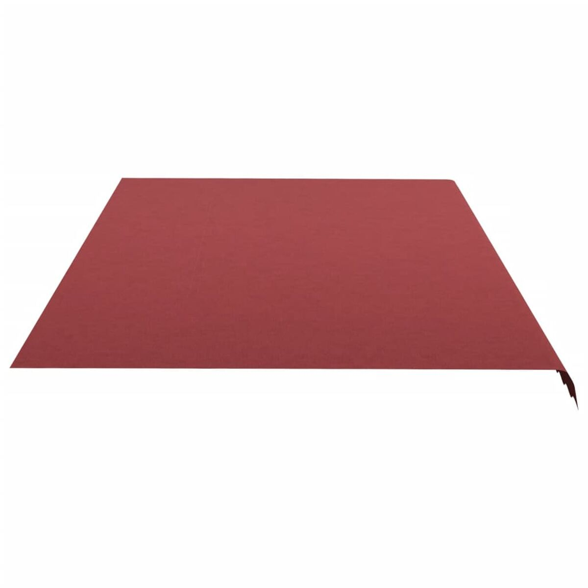 Roter Markisenstoff, abgewinkelt und teilweise abgeschnitten. Der Stoff ist einfarbig.