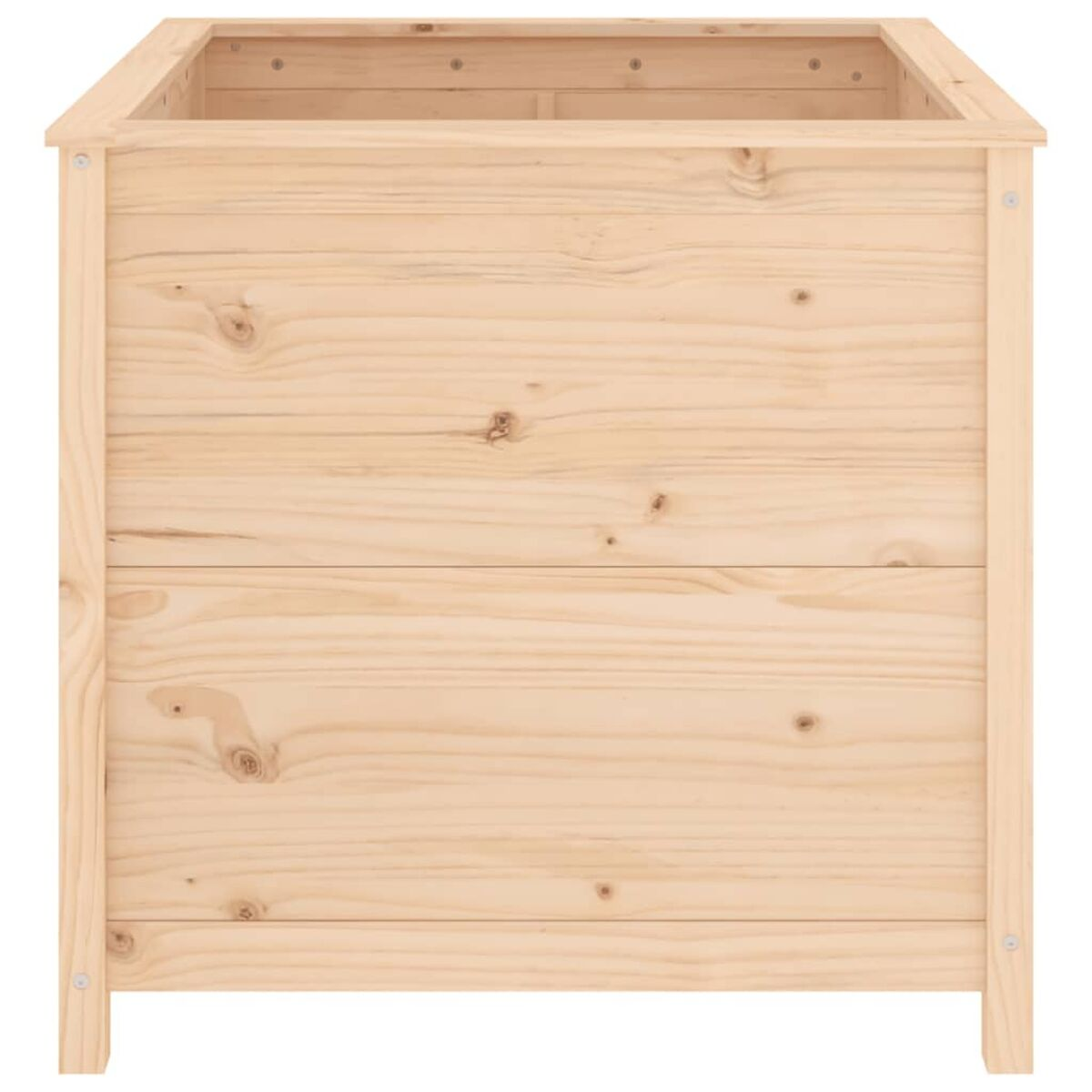Pflanzkasten aus Holz, hellbraune Farbe, Seiten- und Draufsicht.