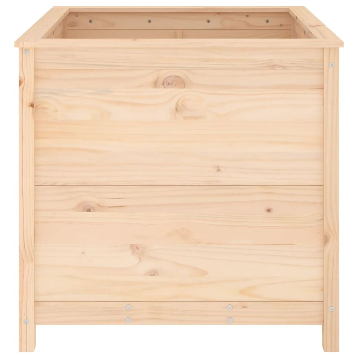 Pflanzkasten aus Holz. Rechteckig, ohne Pflanzen. Natürliche helle Holzfarbe.