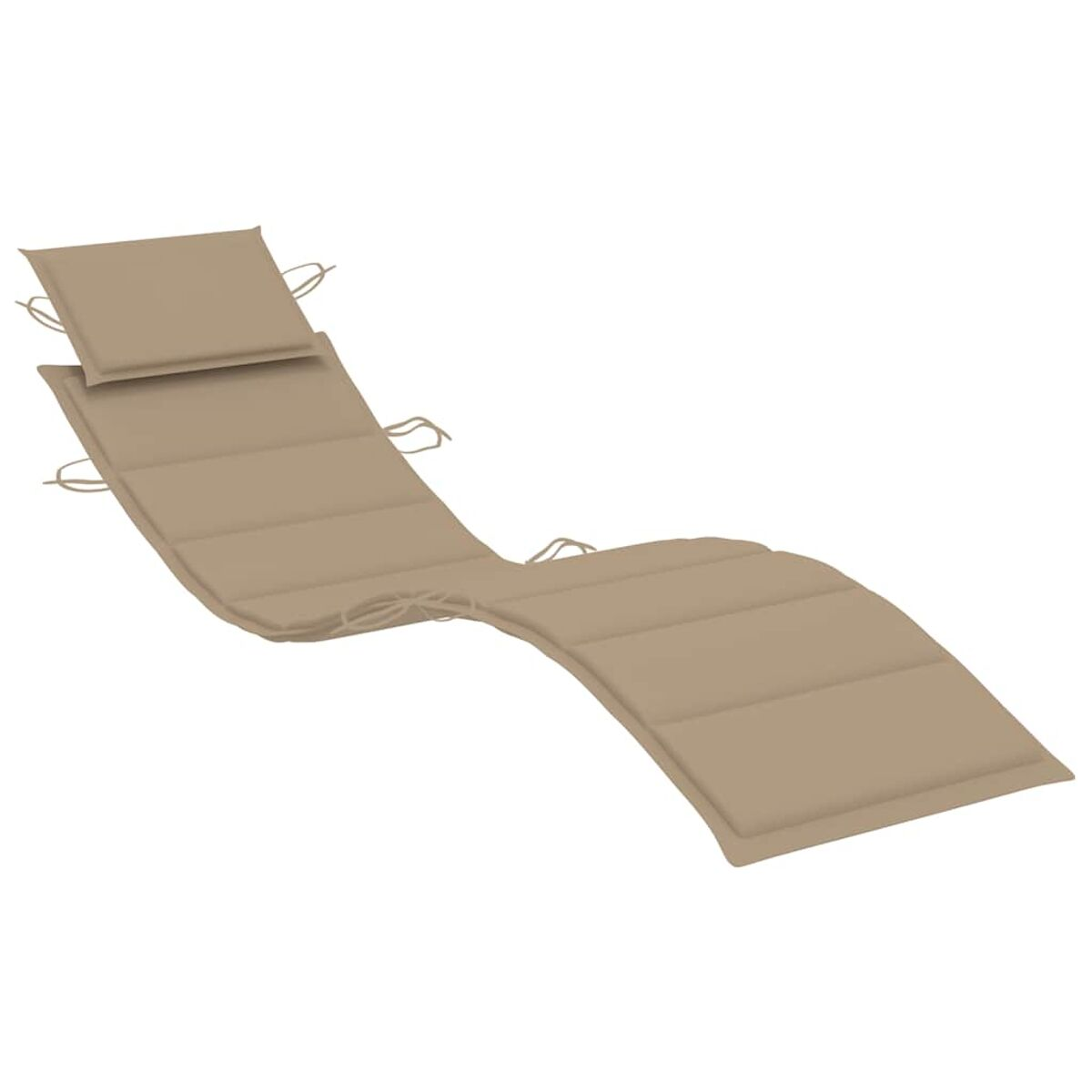 Beiger Outdoor-Liegestuhl mit Kissen. Der Stuhl ist zum Entspannen konzipiert.
