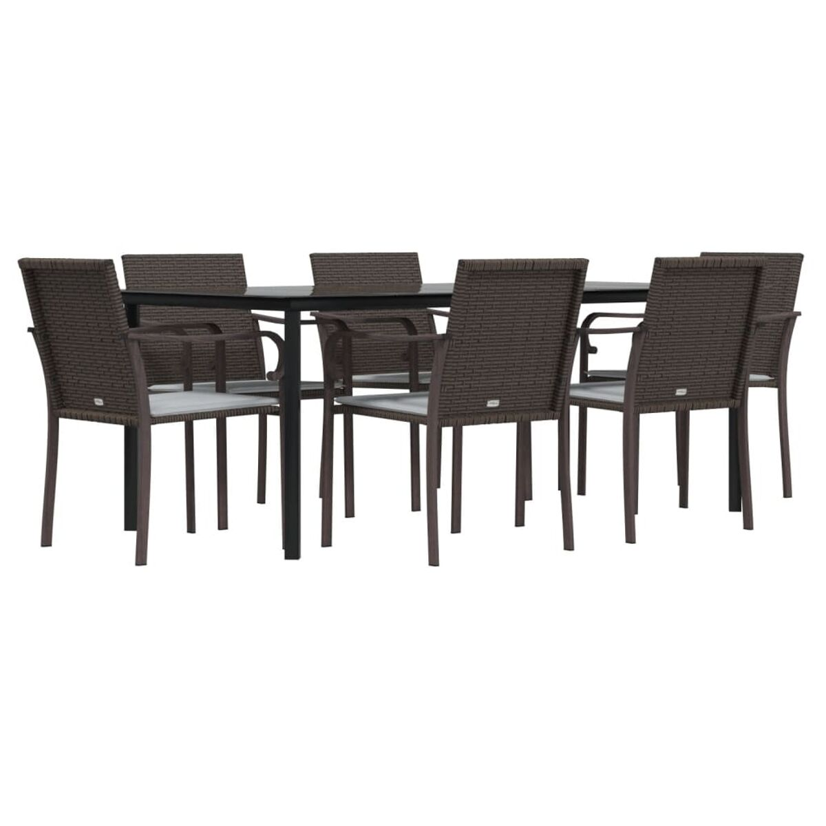 Essgruppe im Freien mit Tisch und Stühlen, freigestellt.