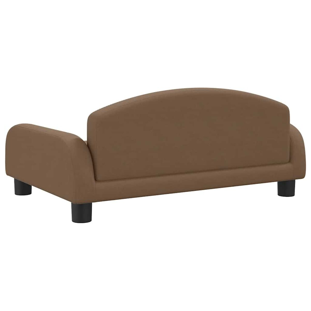 Ein braunes, geschwungenes Sofa. Es hat ein schlichtes Design und schwarze Füße.
