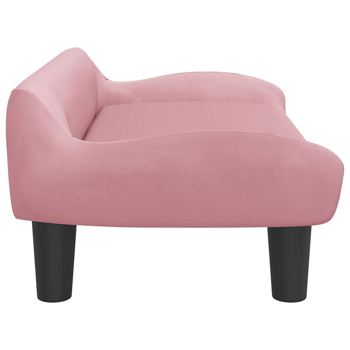 Rosa geschwungenes Sofa mit zwei Beinen. Das Sofa steht auf weißem Hintergrund.