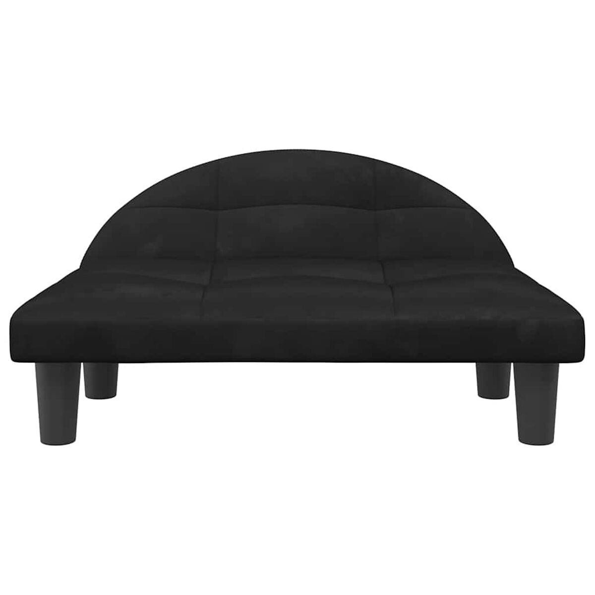 Schwarzes Futon-Sofa, niedrig, mit geschwungener Rückenlehne. Vier schwarze Beine. Weißer Hintergrund.
