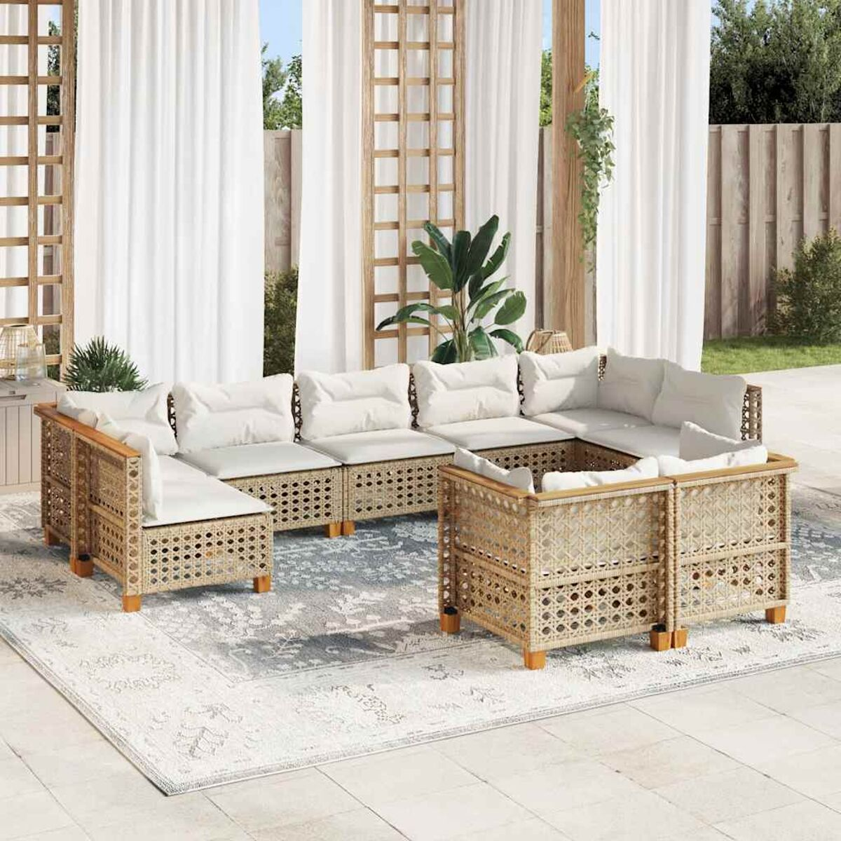 DIVANO DA GIARDINO VIDAXL pz con Cuscini Beige in Polyrattan