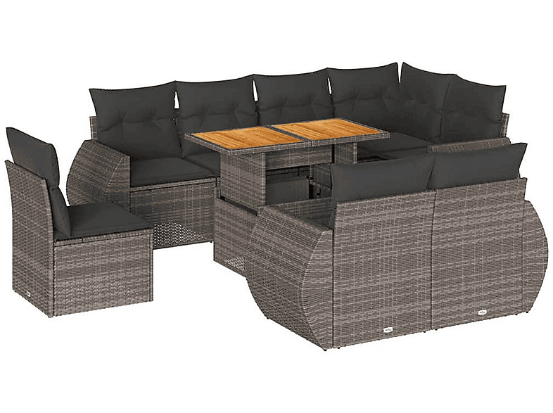 Set Divani da Giardino 8 pz con Cuscini in Polyrattan Marrone