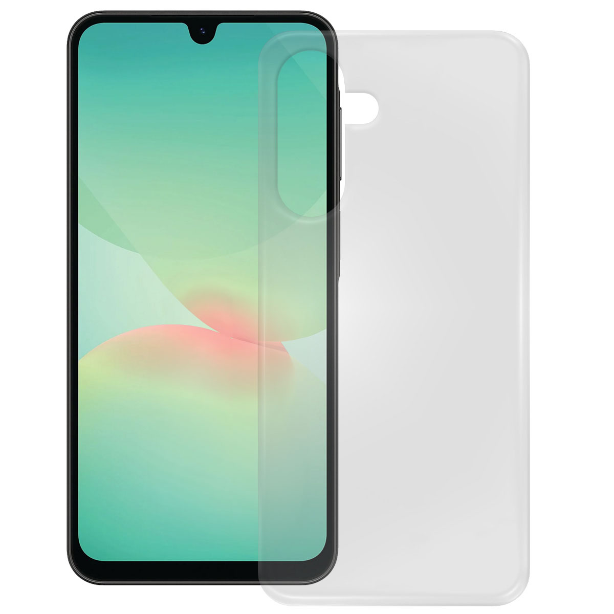 Smartphone mit Displayschutzfolie. Telefon hat einen grünen Bildschirm, daneben eine weiße Hülle.