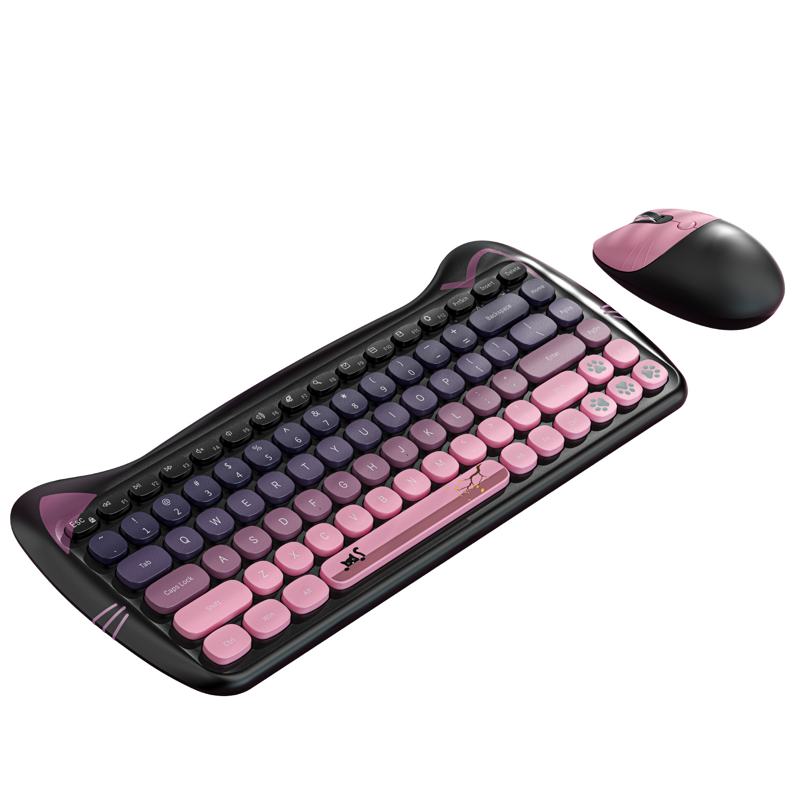 Rosa und schwarze Tastatur und Maus mit rosa Pfotentasten.