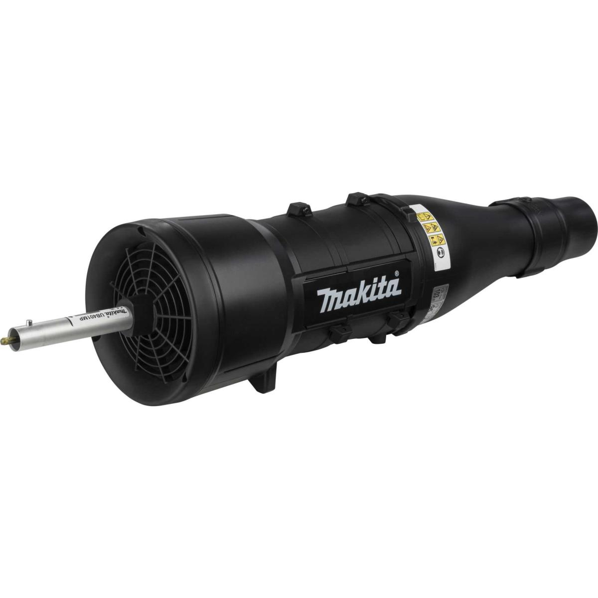 Soffiatore Makita nero con ventola. Sfondo bianco.