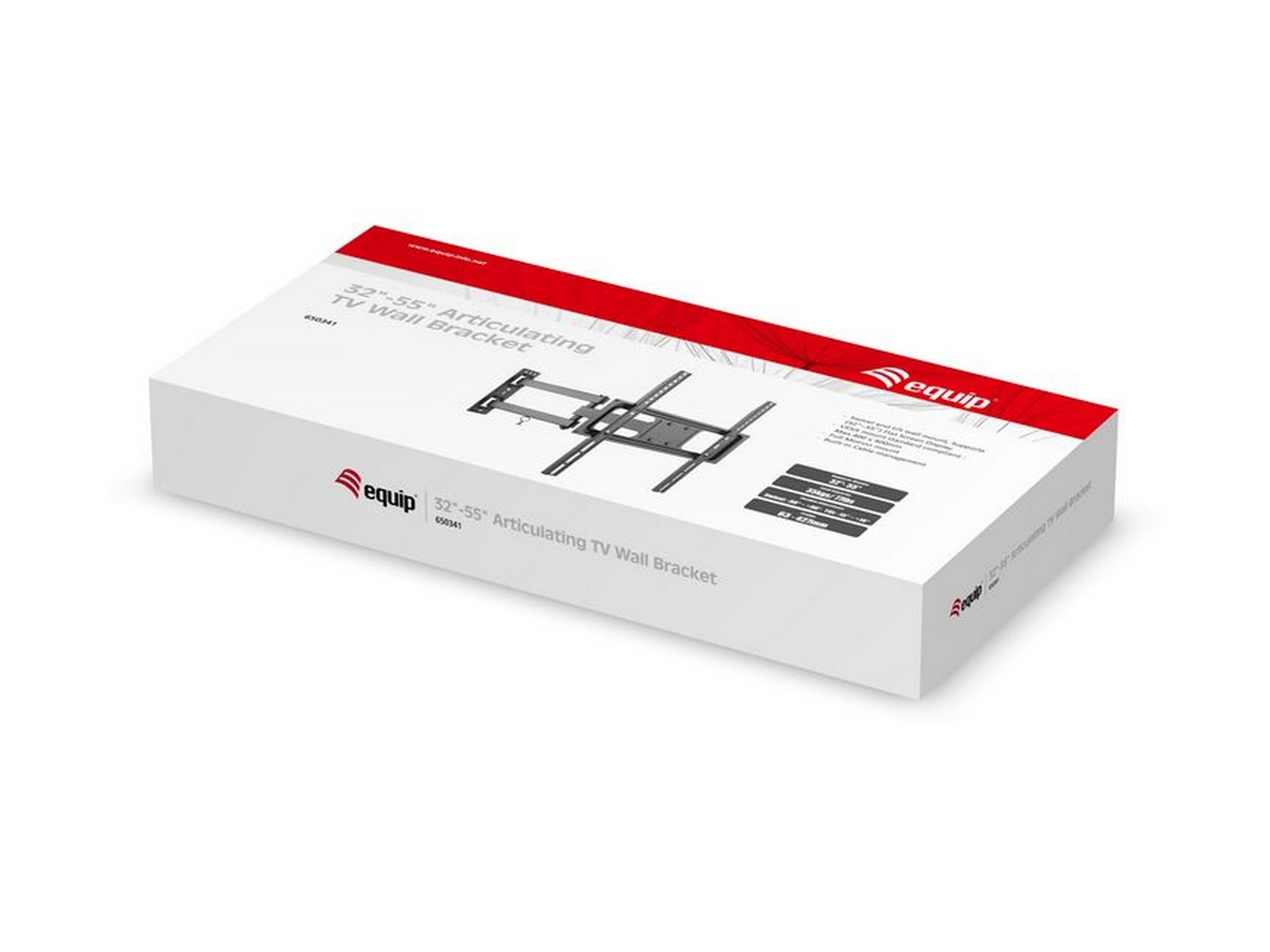 Witte doos met een afbeelding en tekst van een tv-beugel. Merk Equip.