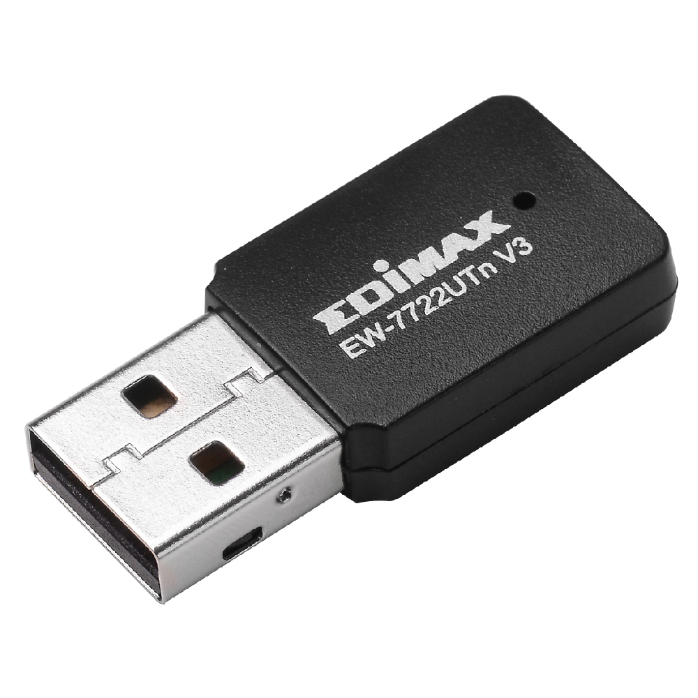 Adattatore Wi-Fi USB nero con marchio e numero modello.