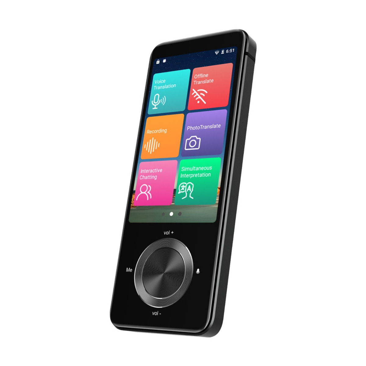 Ein schwarzes Smartphone mit verschiedenen App-Symbolen auf dem Bildschirm. Silberner Knopf.