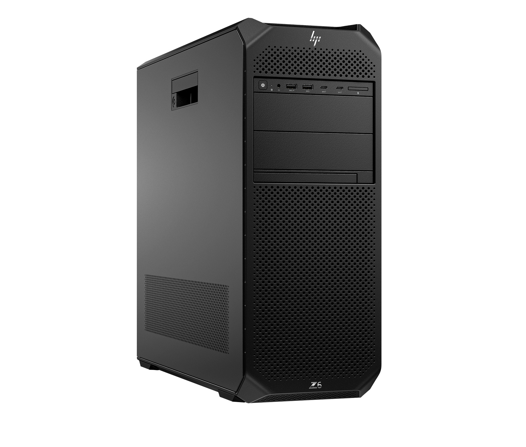 Computer workstation HP Z6 nero. Presenta un'unità CD, porte e il logo Z6 sul lato.