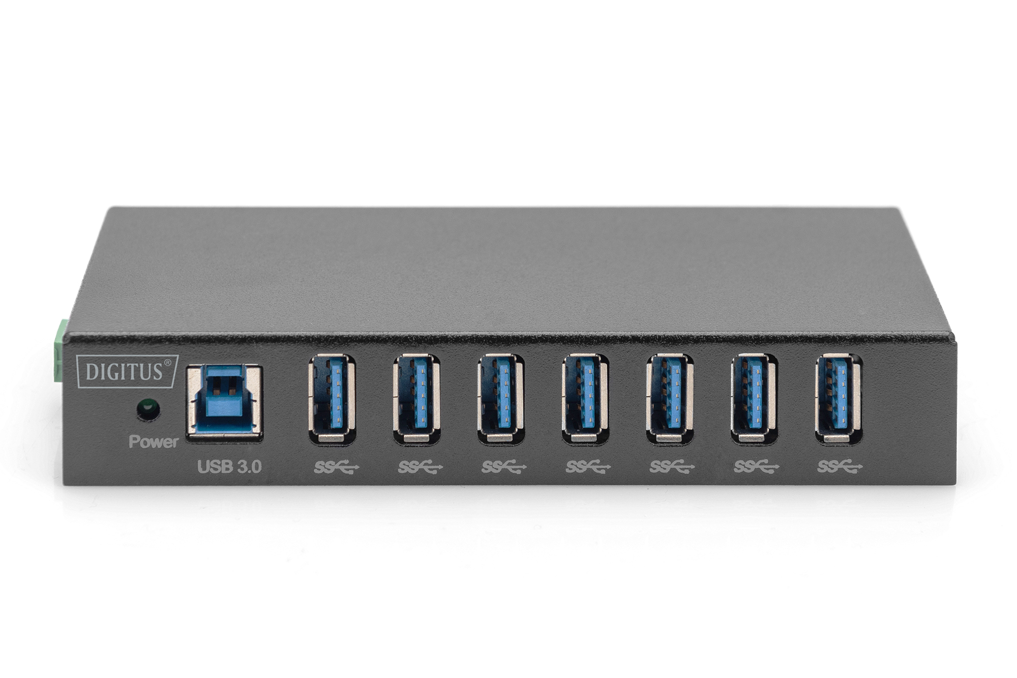 Hub USB 3.0 grigio con 7 porte USB. L'hub è rettangolare, con la scritta 'DIGITUS'.