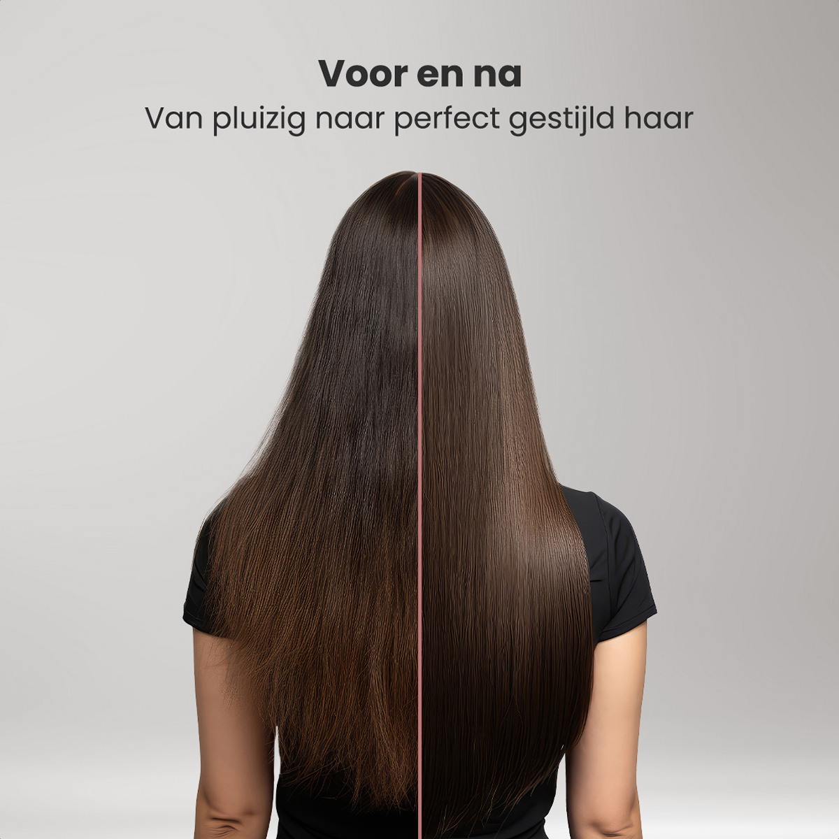 Cheveux de femme avant et après le coiffage, démontrant un passage de crépus à parfaits.