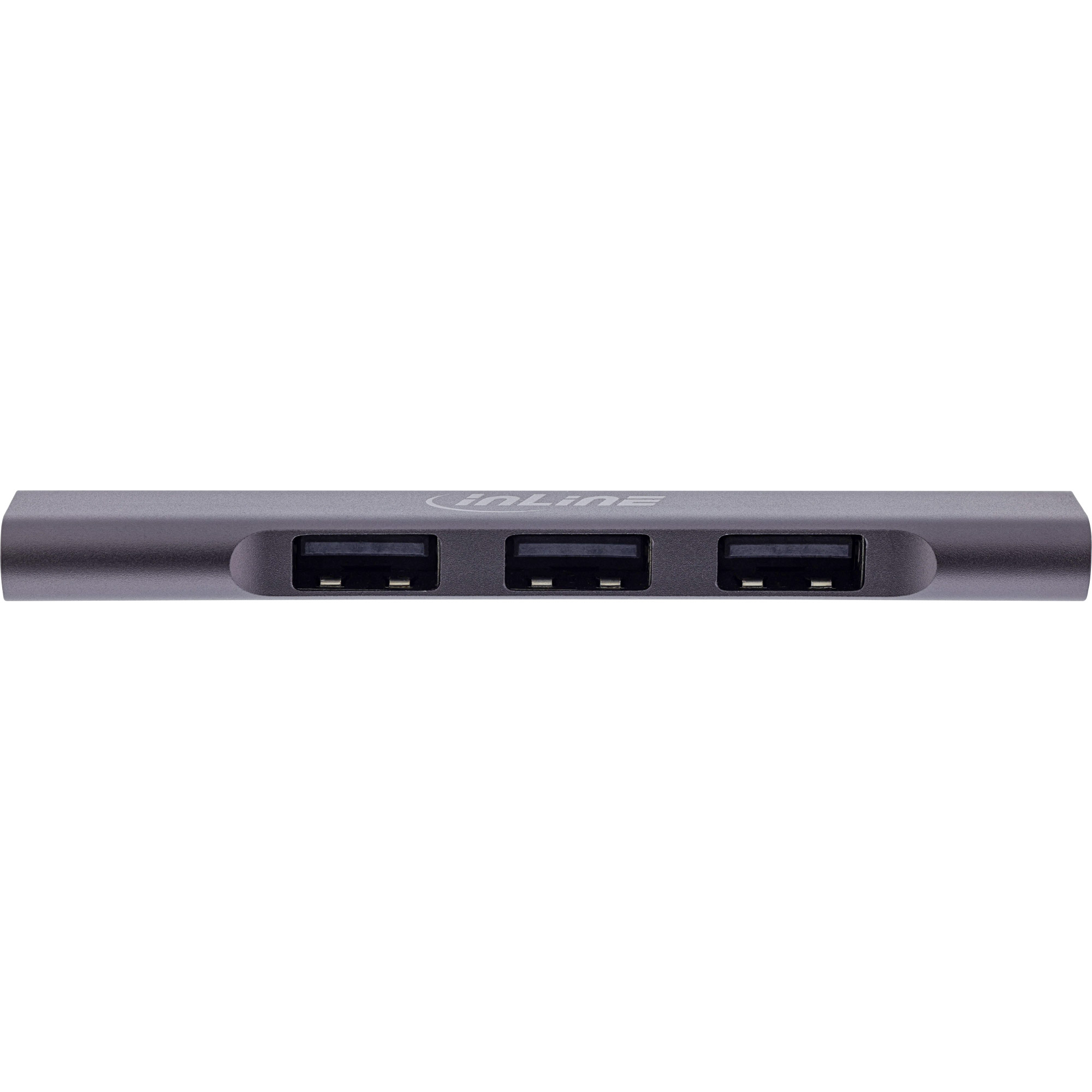 Hub USB argentato con tre porte USB. L'hub presenta il marchio 'inLine'.