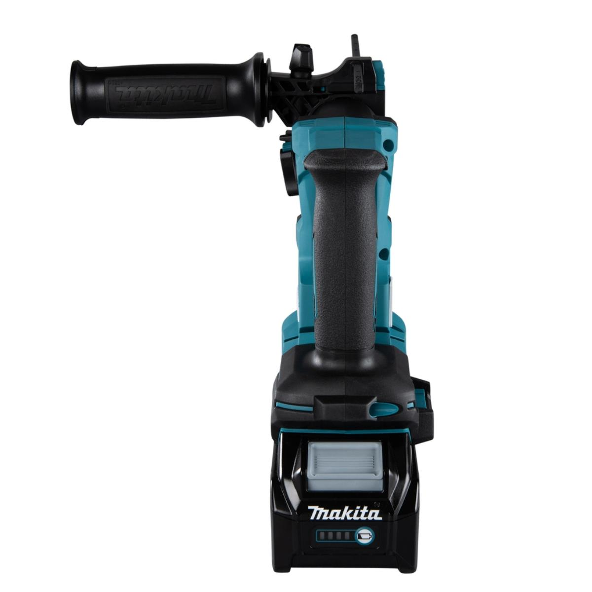 Trapano Makita verde acqua e nero con due maniglie e una batteria. Il logo Makita è visibile.