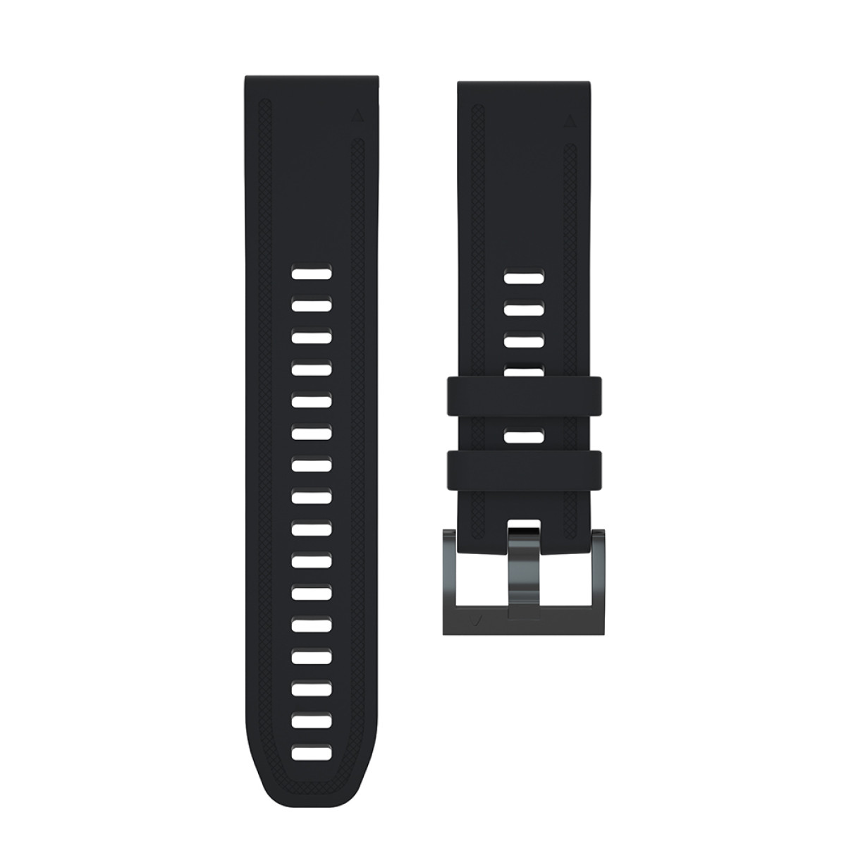 Schwarze Uhrenarmbänder. Zwei Armbänder mit Löchern und einem Verschluss.
