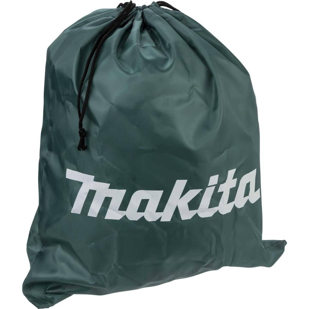 Grüne Makita-Tasche mit Kordelzug, mit weißem Makita-Logo darauf.