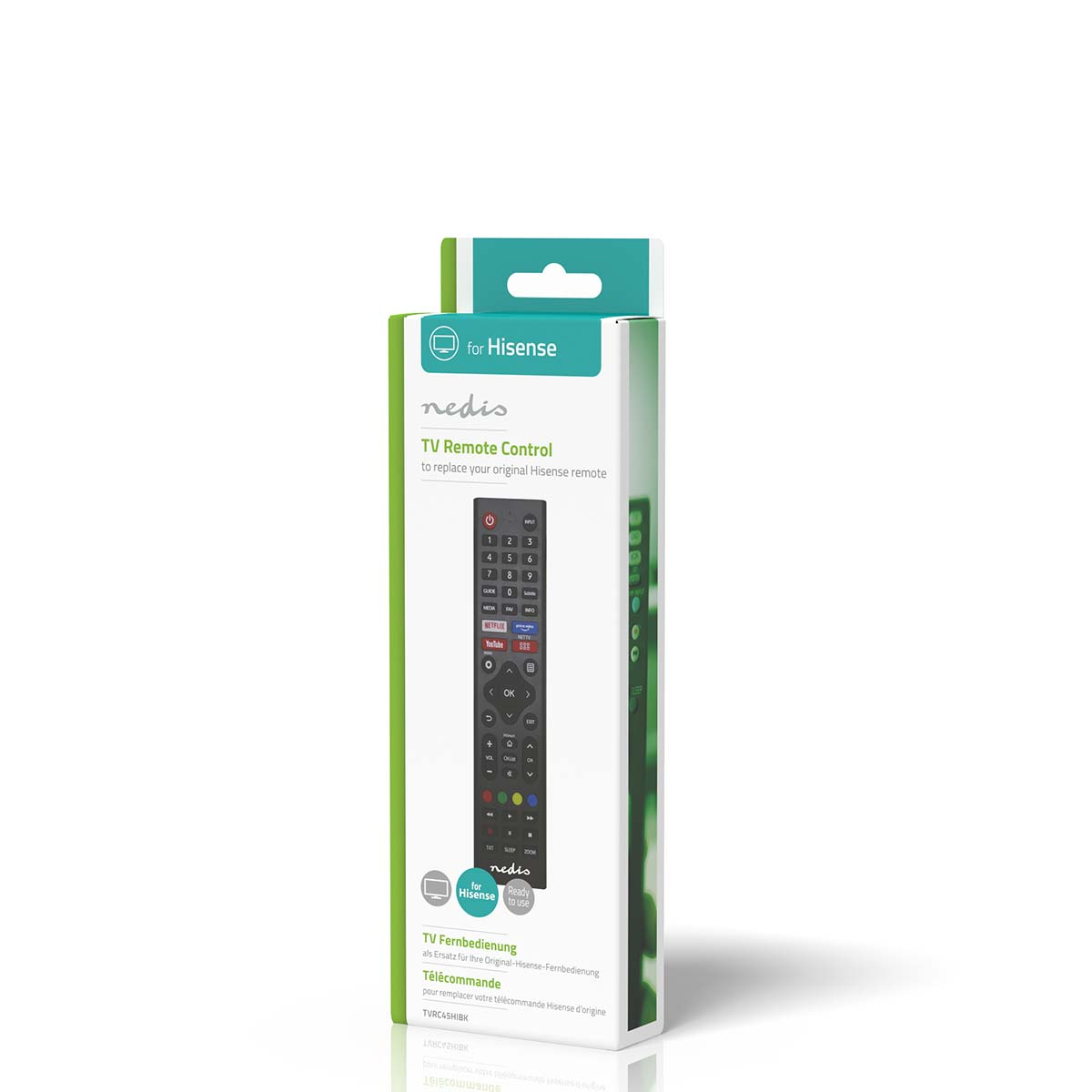 Pilot do telewizora w opakowaniu jest pokazany.