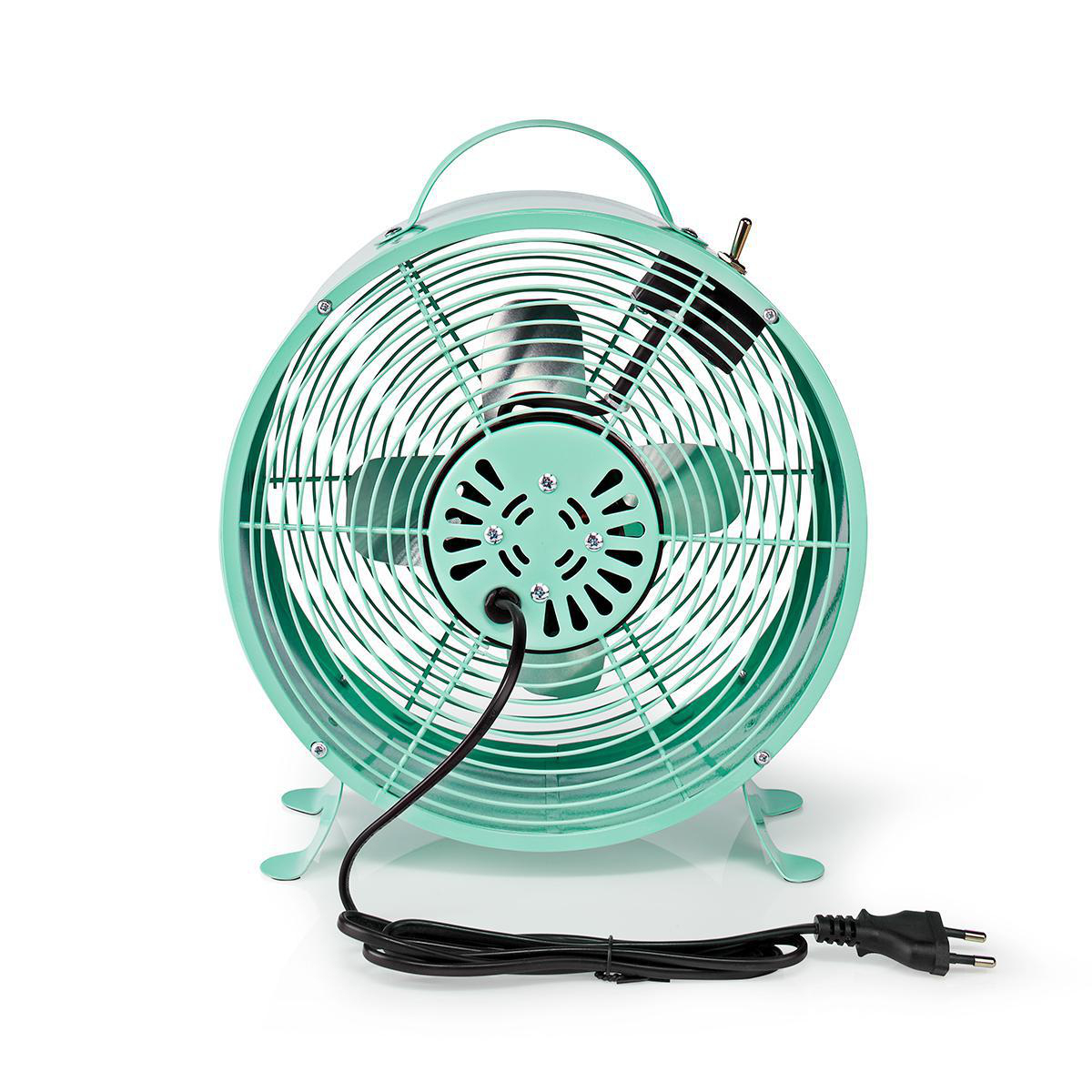Ventilatore verde menta. Sfondo bianco.