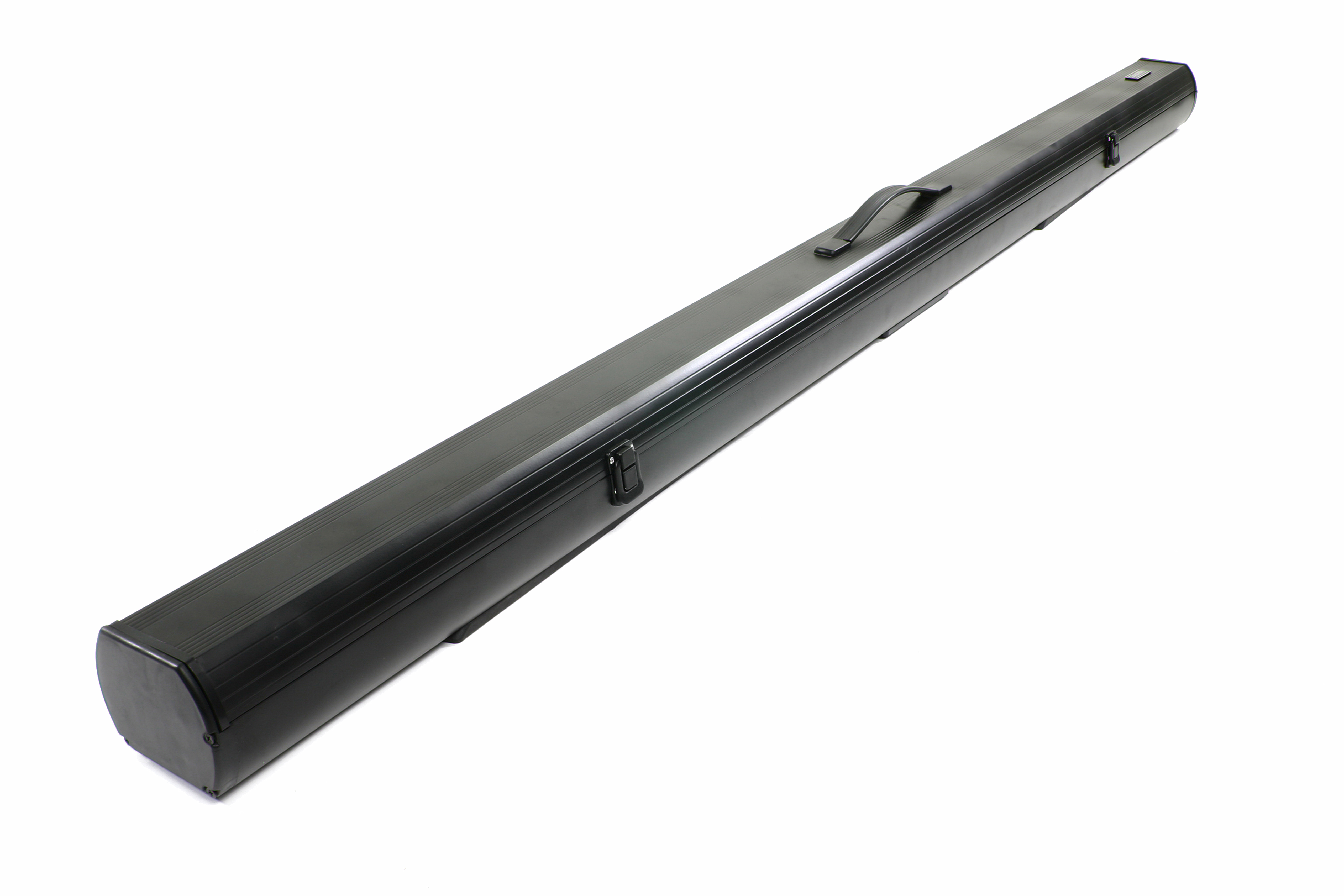 A long, black, rectangular case with a handle and clasps. White background.
