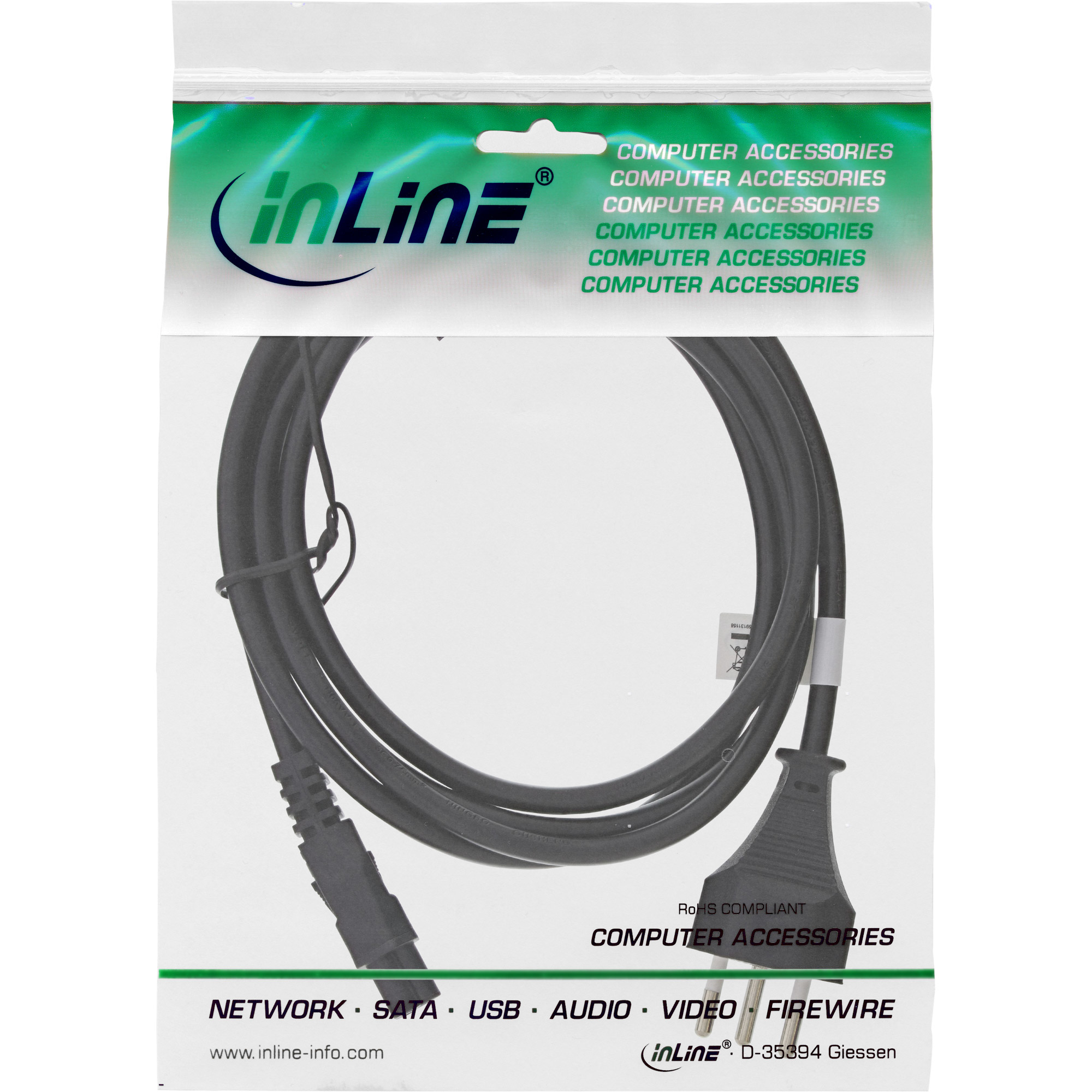 Ein Kabel in einer Plastiktüte mit inLine Computerzubehör Text.