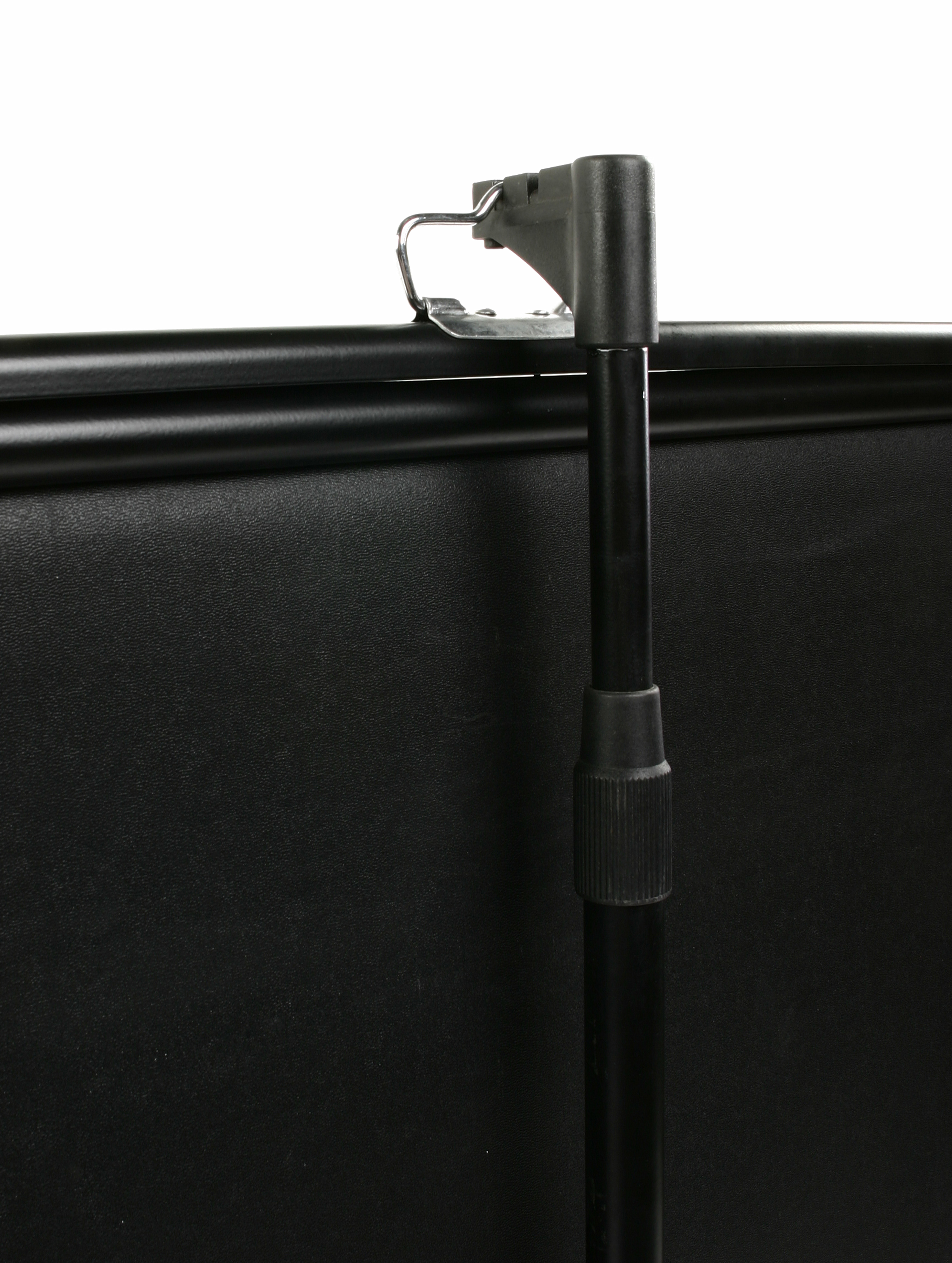A black pole of a screen with a clamp.
