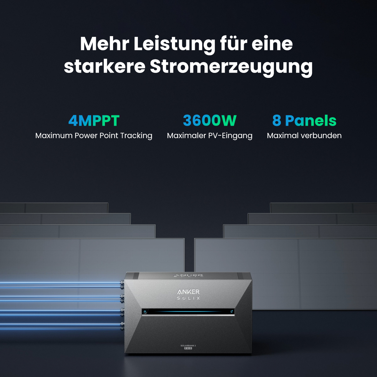 Diagramm mit Text über Solarenergie mit einem schwarzen Anker-Gerät.