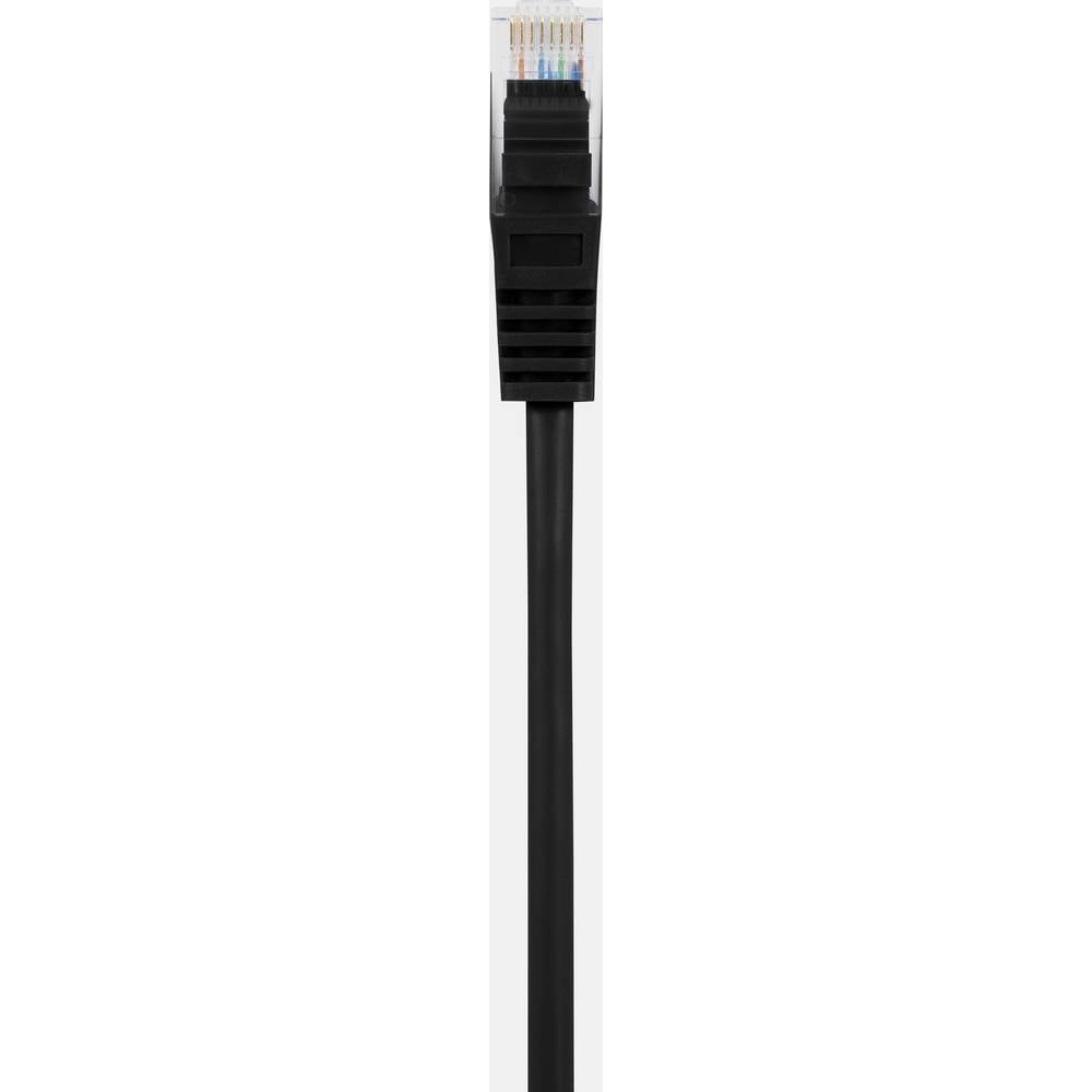 Viene mostrato un cavo Ethernet nero con un connettore nero.