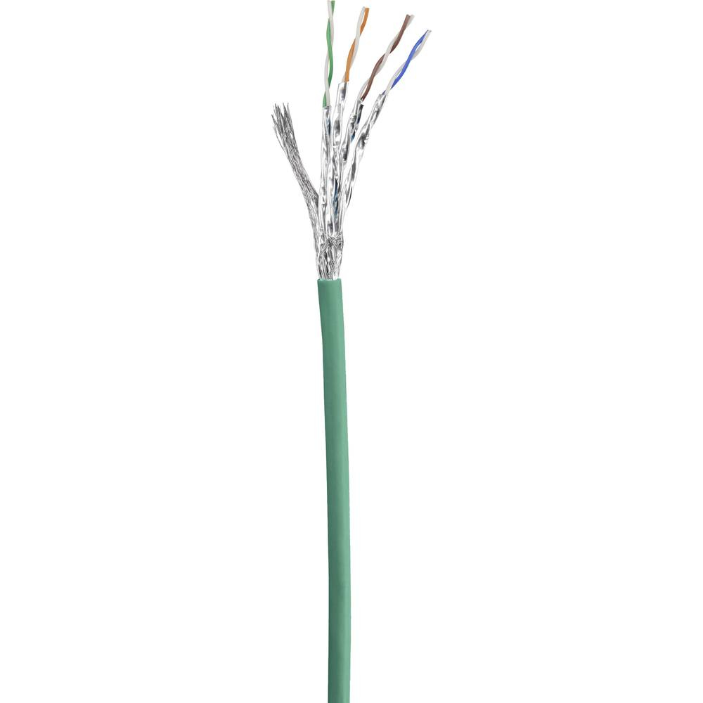 Un cavo verde con fili separati. I fili sono di diversi colori e sono metallici.