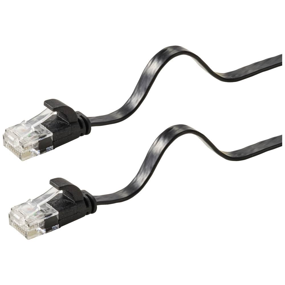Due cavi ethernet neri con connettori trasparenti sono visualizzati.