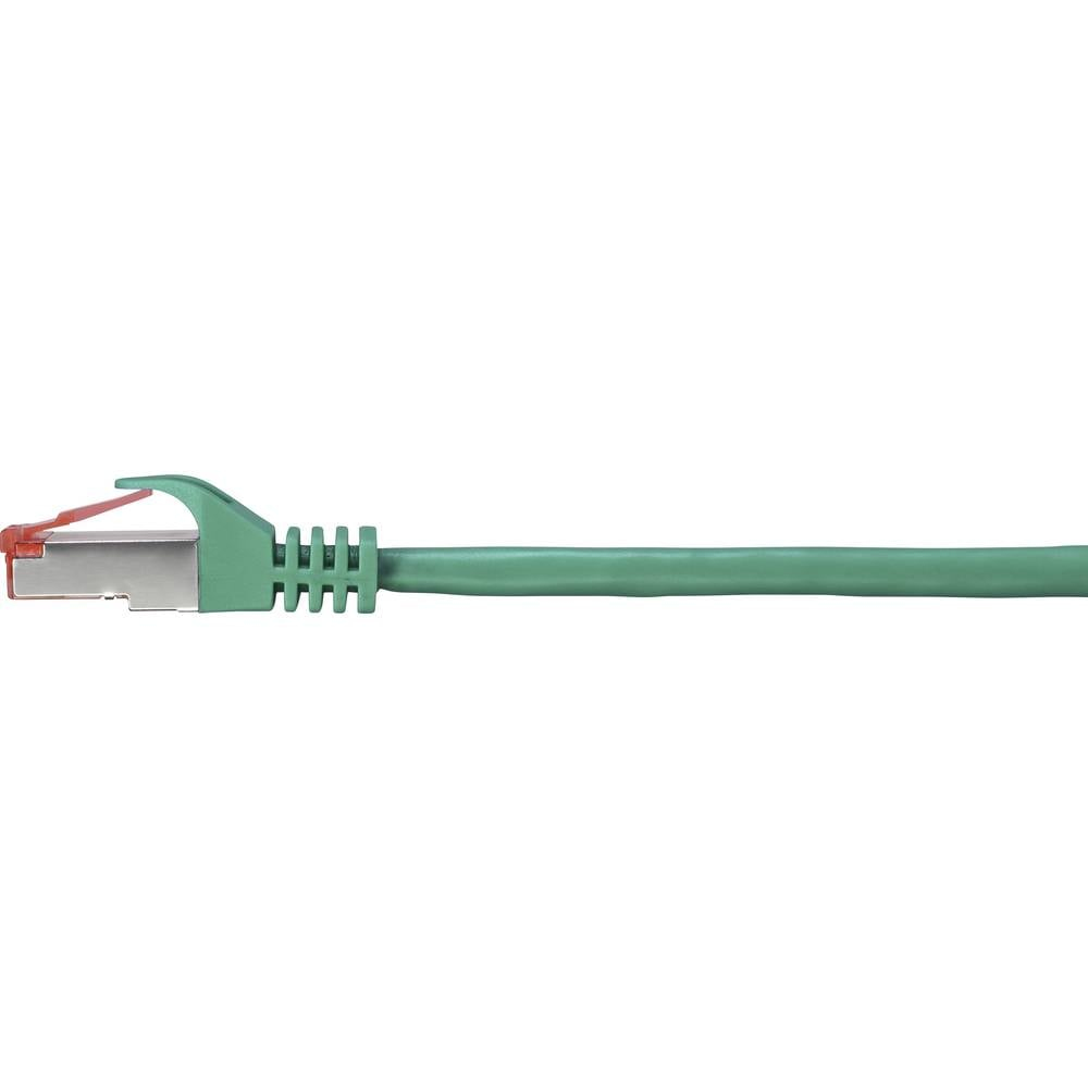 Cavo Ethernet verde con connettore verde e rosso, su sfondo bianco.