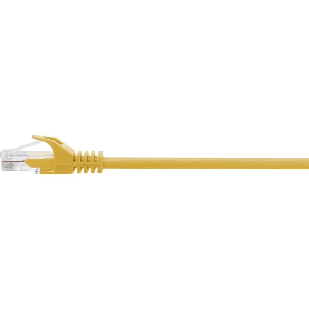 Cavo Ethernet giallo con connettore trasparente.