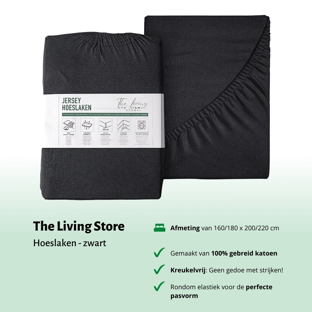 Ensemble de draps noirs avec emballage. Le fond est blanc.