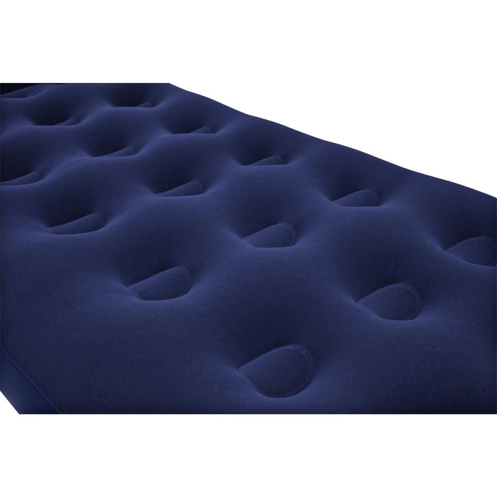 Schuine weergave van een donkerblauw luchtbedoppervlak, met afgeronde, ingesprongen secties.