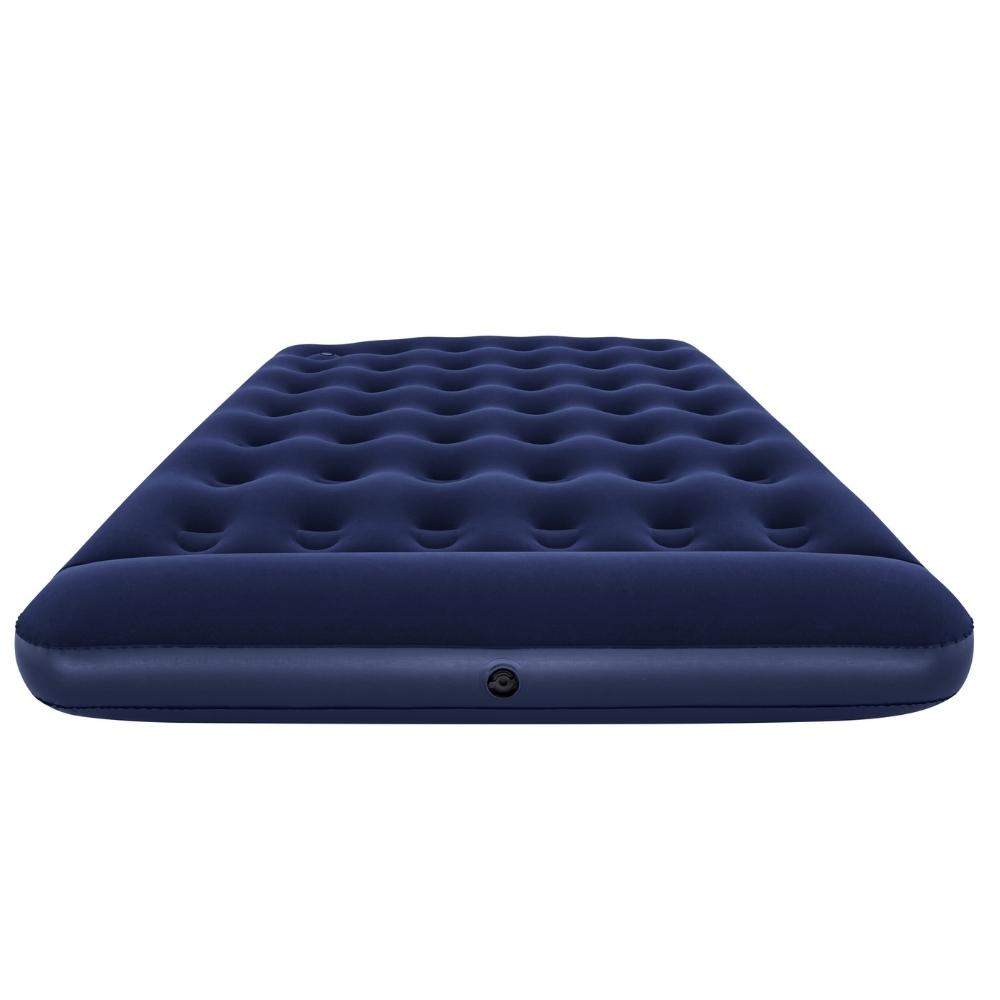 Matelas gonflable bleu marine. Comporte une surface texturée et une couleur bleu foncé.